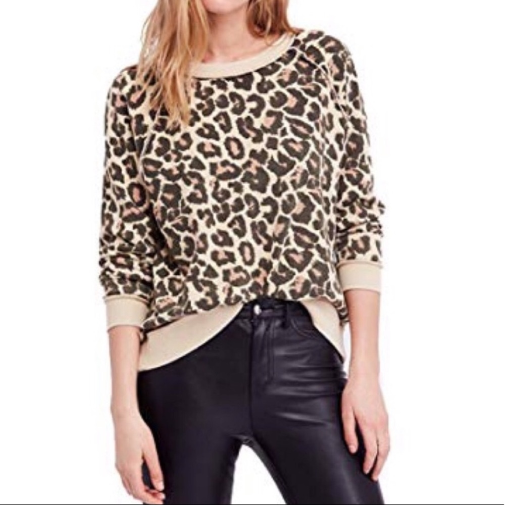 Free People Go Get On Leopard Sweatshirt
